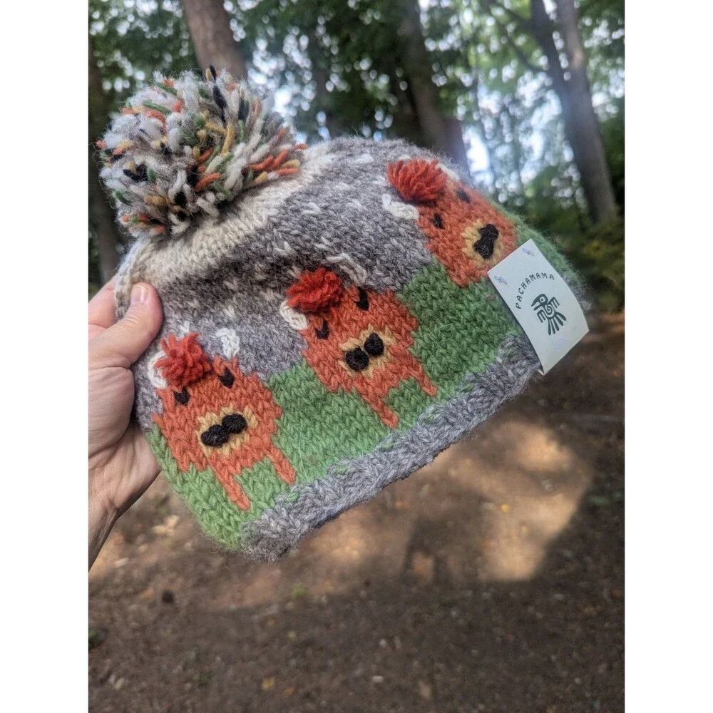 NWT Pachamama Herd of Highland Cow Knitted Wool Tea Cosy Fleece Lined Fair Trade